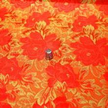 Red, Yellow and Tangerine Chinese Rose Brocade Fabric 90cm Wide